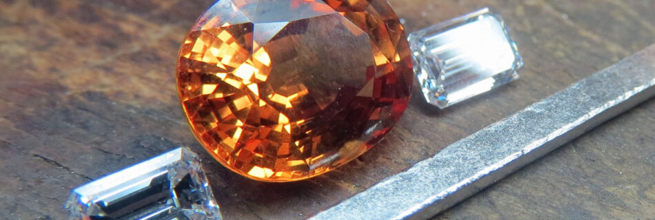 Handmade Platinum Ring - Orange Sapphire and Diamonds
