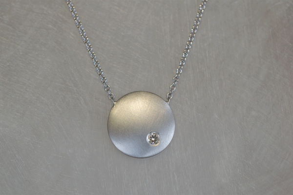 18ct White Gold Diamond Disc Convex Necklace