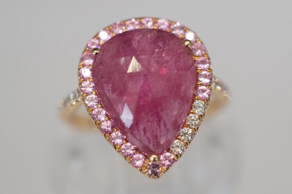 Rose Cut Pink Sapphire & Diamond Gold Ring