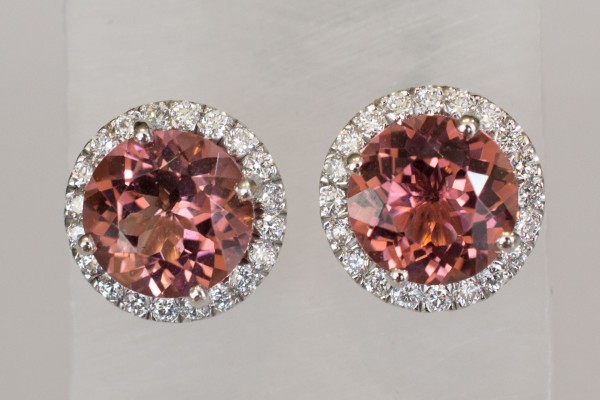 White Gold & Diamond Studs with Peach Tourmaline